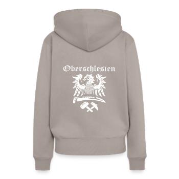 Oberschlesien Design: Adler - Frauen Premium Bio Hoodie - Taupe - Hinten - Julia (174cm)
