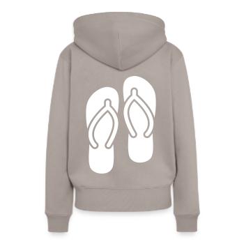Icône Tongs - Sweat à capuche Premium bio Femme - taupe - Dos - Julia (174cm)