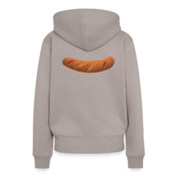 Saucisses, saucisses grillées - Sweat à capuche Premium bio Femme - taupe - Dos - Julia (174cm)