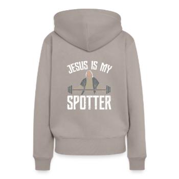 Jésus is my moqueur Christ catholique évangélique - Sweat à capuche Premium bio Femme - taupe - Dos - Julia (174cm)