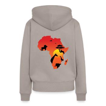 Afrique - Sweat à capuche Premium bio Femme - taupe - Dos - Julia (174cm)