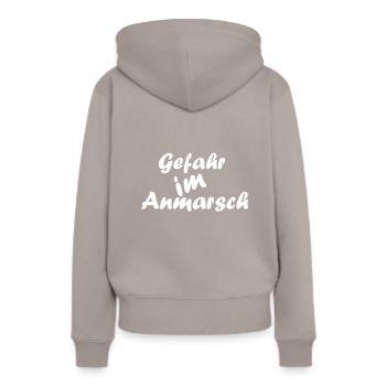 Gefahr - Frauen Premium Bio Hoodie - Taupe - Hinten - Julia (174cm)