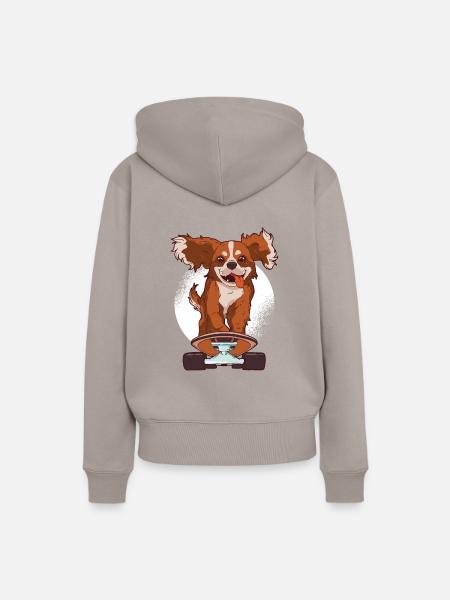 Cavalier dog skater - Frauen Premium Bio Hoodie - Taupe