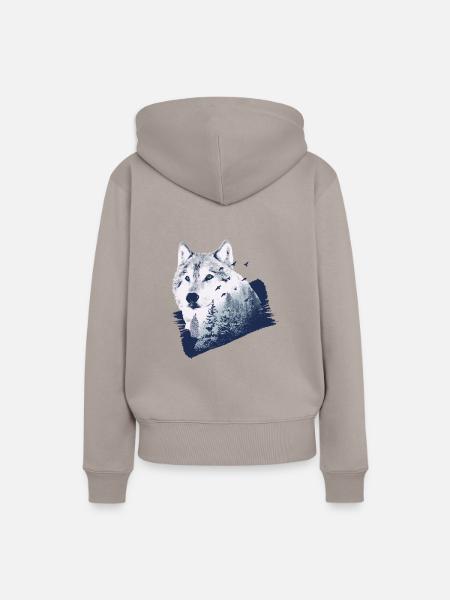 Wolf forest - Frauen Premium Bio Hoodie - Taupe