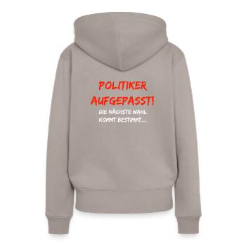 Les politiciens, attention ! La prochaine élection arrive... - Sweat à capuche Premium bio Femme - taupe - Dos - Julia (174cm)
