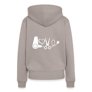 Salon de coiffure Salon de coiffure Styliste Salon de coiffure Cheveux - Sweat à capuche Premium bio Femme - taupe - Dos - Julia (174cm)