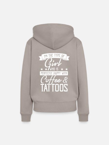 Mädchen Kaffee Frau Tattoo - Frauen Premium Bio Hoodie - Taupe