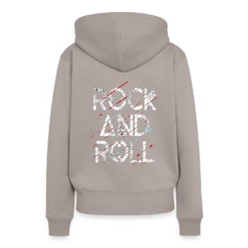 ROCK AND ROLL - Frauen Premium Bio Hoodie - Taupe - Hinten - Julia (174cm)