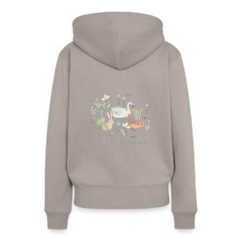 Dans le jardin heureux - joli cadeau - Sweat à capuche Premium bio Femme - taupe - Dos - Julia (174cm)