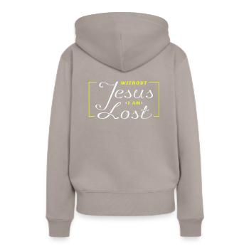 Jésus - Sans Jésus je suis perdu - Jésus - Sweat à capuche Premium bio Femme - taupe - Dos - Julia (174cm)
