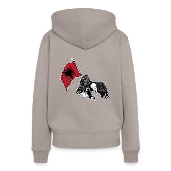 Albanie - Sweat à capuche Premium bio Femme - taupe - Dos - Julia (174cm)
