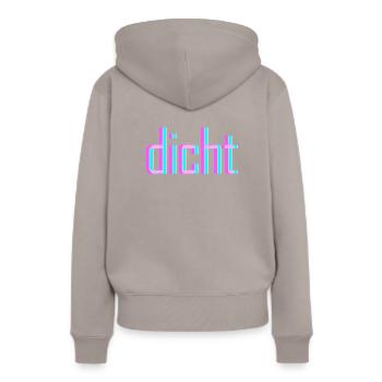 Hacke Dicht Rave Techno Goa Saufen Acid Berlin - Frauen Premium Bio Hoodie - Taupe - Hinten - Julia (174cm)