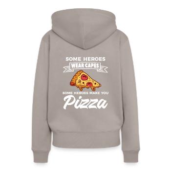 Certains héros portent des capes Certains héros vous font pizza - Sweat à capuche Premium bio Femme - taupe - Dos - Julia (174cm)