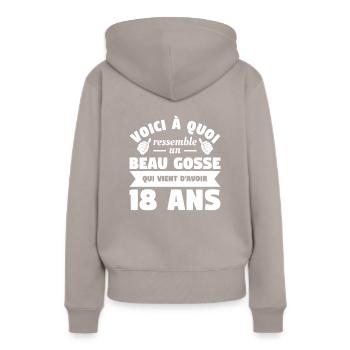 Voici A Quoi Ressemble Un Beau Gosse Qui Vient - Frauen Premium Bio Hoodie - Taupe - Hinten - Julia (174cm)