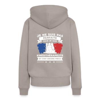 Je Ne Suis Pas Parfaite Mais Je Suis - Sweat à capuche Premium bio Femme - taupe - Dos - Julia (174cm)
