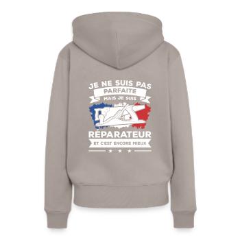 Je Ne Suis Pas Parfaite Mais Je Suis Réparateur - Sweat à capuche Premium bio Femme - taupe - Dos - Julia (174cm)