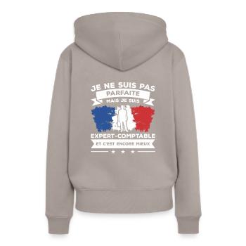 Je Ne Suis Pas Parfaite Mais Je Suis - Sweat à capuche Premium bio Femme - taupe - Dos - Julia (174cm)