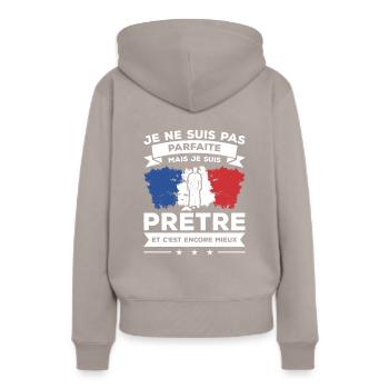 Je Ne Suis Pas Parfaite Mais Je Suis Prêtre - Sweat à capuche Premium bio Femme - taupe - Dos - Julia (174cm)