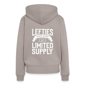 Les gauchers en forte demande mais une offre limitée - Sweat à capuche Premium bio Femme - taupe - Dos - Julia (174cm)