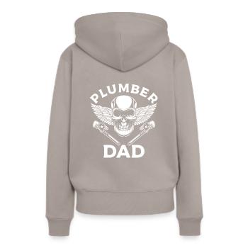 Klempner Papa Klempner - Frauen Premium Bio Hoodie - Taupe - Hinten - Julia (174cm)