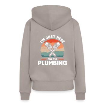Ich bin nur für die Klempner Klempner hier - Frauen Premium Bio Hoodie - Taupe - Hinten - Julia (174cm)