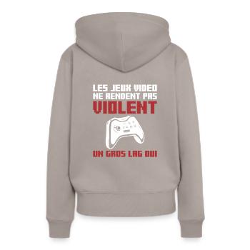 Les Deux Video Ne Rendent Pas Violent Un Gros Lag - Sweat à capuche Premium bio Femme - taupe - Dos - Julia (174cm)