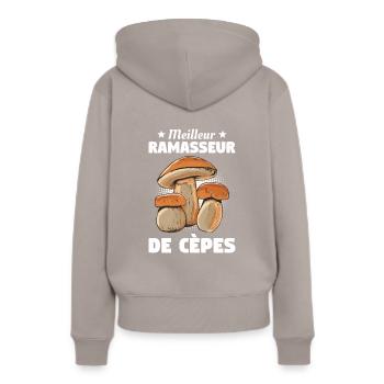 Meilleur Ramasseur De Cèpes Champignons - Sweat à capuche Premium bio Femme - taupe - Dos - Julia (174cm)