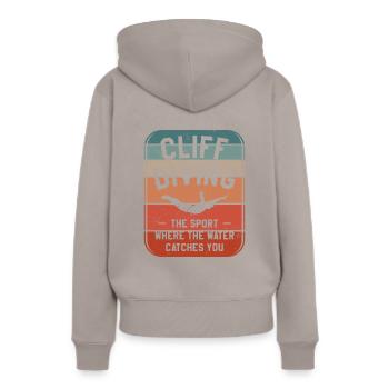 Plongée en falaise Le sport où l’eau vous attrape - Sweat à capuche Premium bio Femme - taupe - Dos - Julia (174cm)