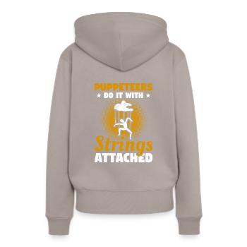 Puppenspieler machen es mit an Schnüren befestigtem Puppenspiel - Frauen Premium Bio Hoodie - Taupe - Hinten - Julia (174cm)