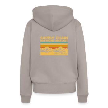 Analyste réseau de la chaîne d’approvisionnement vintage - Sweat à capuche Premium bio Femme - taupe - Dos - Julia (174cm)