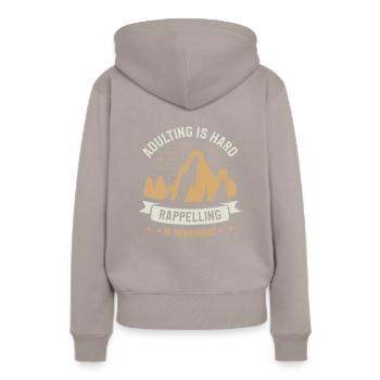 Erwachsen werden ist schwer Abseilen lohnt sich - Frauen Premium Bio Hoodie - Taupe - Hinten - Julia (174cm)