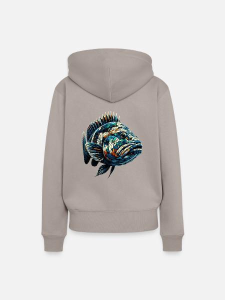 Polygon Art Zackenbarsch Fisch Wolfsbarsch - Frauen Premium Bio Hoodie - Taupe