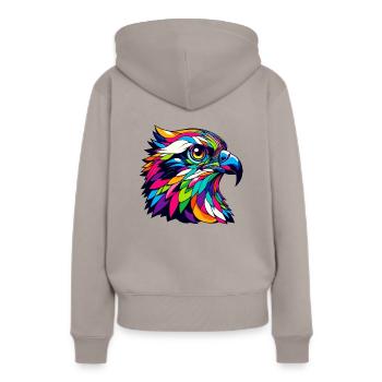 Bunte Pop Art Fischadler Seefalken Fischadler - Frauen Premium Bio Hoodie - Taupe - Hinten - Julia (174cm)