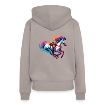 Reiten Reiten Reiten Reitpferde - Frauen Premium Bio Hoodie - Taupe - Hinten - Julia (174cm)