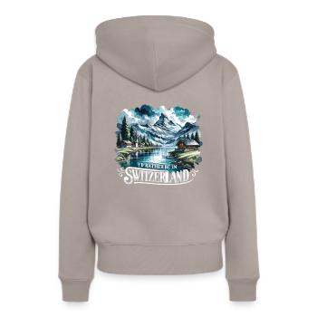 Je préfère être en Suisse vacancier - Sweat à capuche Premium bio Femme - taupe - Dos - Julia (174cm)