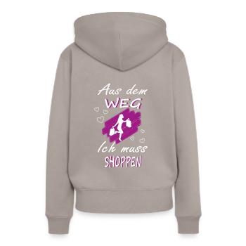 Shoppen Shopping Spruch Damen - Frauen Premium Bio Hoodie - Taupe - Hinten - Julia (174cm)