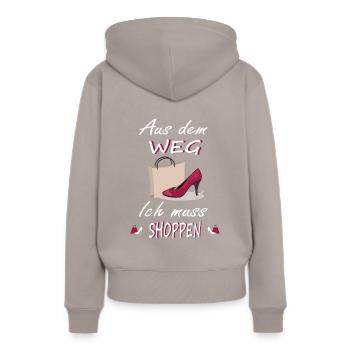 Ich muss Shoppen Shopping Design - Frauen Premium Bio Hoodie - Taupe - Hinten - Julia (174cm)