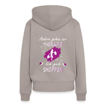 Shopping Shoppen Therapie Einkauf Design - Frauen Premium Bio Hoodie - Taupe - Hinten - Julia (174cm)