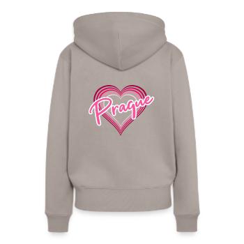 Prag - Frauen Premium Bio Hoodie - Taupe - Hinten - Julia (174cm)