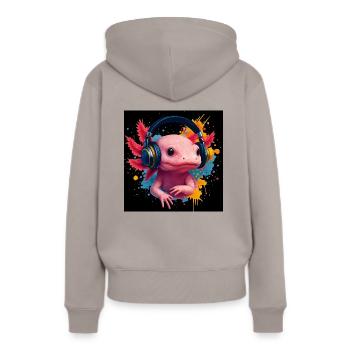 Happy Axolotl dans Music Fever & Colorful Splash - Sweat à capuche Premium bio Femme - taupe - Dos - Julia (174cm)