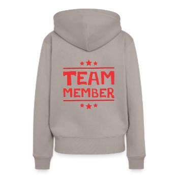 Team Mitglied - Frauen Premium Bio Hoodie - Taupe - Hinten - Julia (174cm)