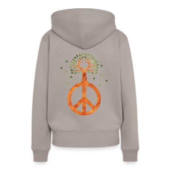 Peace For Trees - Flower Power Heart 1 - Frauen Premium Bio Hoodie - Taupe - Hinten - Julia (174cm)