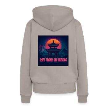 Mein Weg ist Neon – Retro-Statement mit Tempel - Frauen Premium Bio Hoodie - Taupe - Hinten - Julia (174cm)
