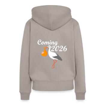 Stork Announcement 2026 Baby Expectation - Women’s Premium Organic Hoodie - taupe - Back - Julia (174cm)