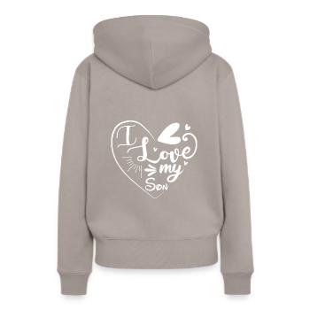 J’aime mon fils - Sweat à capuche Premium bio Femme - taupe - Dos - Julia (174cm)