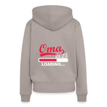 Oma 2025 loading, Ich werde 2025 Oma - Frauen Premium Bio Hoodie - Taupe - Hinten - Julia (174cm)