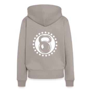 Bodybuilding Gewichtheben Fitness Workout - Frauen Premium Bio Hoodie - Taupe - Hinten - Julia (174cm)