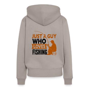Angler Angelhaken Angelrute Sportfischer - Frauen Premium Bio Hoodie - Taupe - Hinten - Julia (174cm)