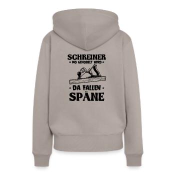 Schreiner wo gehobelt wird da Fallen Späne - Frauen Premium Bio Hoodie - Taupe - Hinten - Julia (174cm)