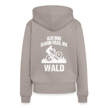 Ich bin dann mal im Wald - Mountainbike - Frauen Premium Bio Hoodie - Taupe - Hinten - Julia (174cm)